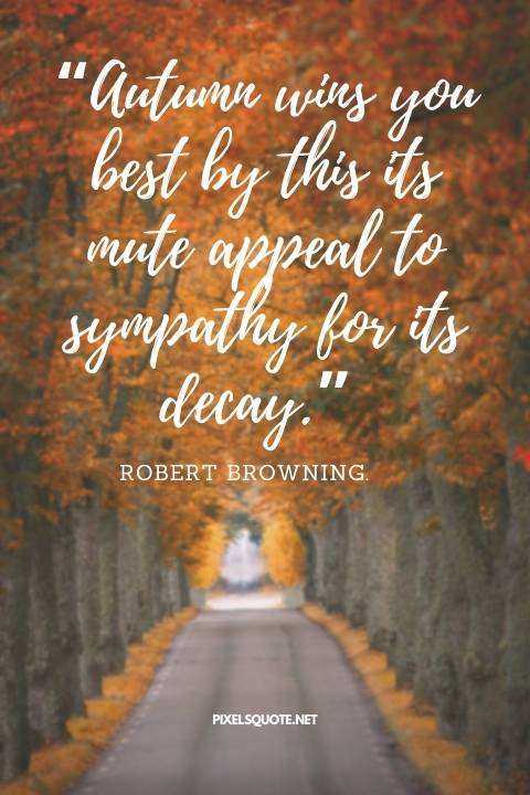 “Autumn wins you best by this its mute appeal to sympathy for its decay ” – Autumn quote by Robert Browning.