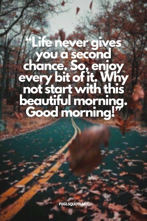 “Life never gives you a second chance So, enjoy every bit of it Why not start with this beautiful morning Good morning!”.