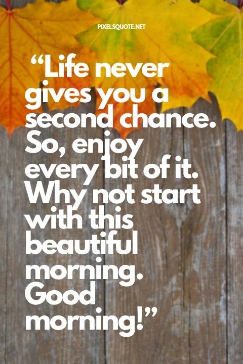 “Life never gives you a second chance So, enjoy every bit of it Why not start with this beautiful morning Good morning!”.