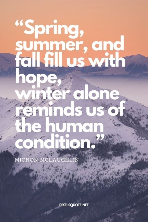 “Spring, summer, and fall fill us with hope; winter alone reminds us of the human condition ” – Mignon McLaughlin.